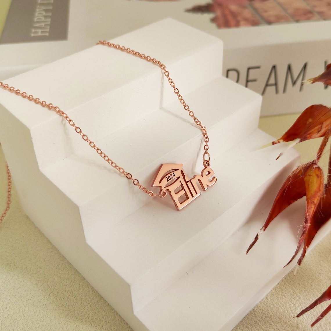 Custom 2024 Degree Cap Name Necklace