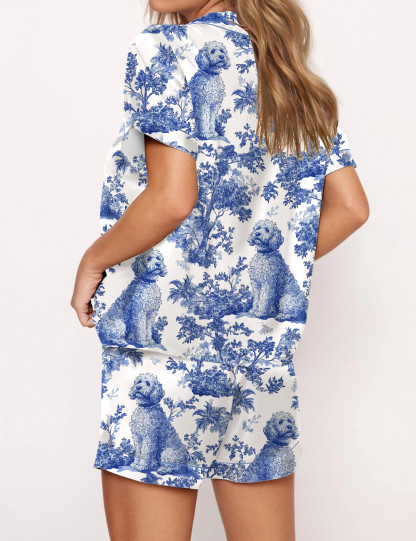 Chinoiserie Goldendoodle Silky Satin Pajama Set For Women