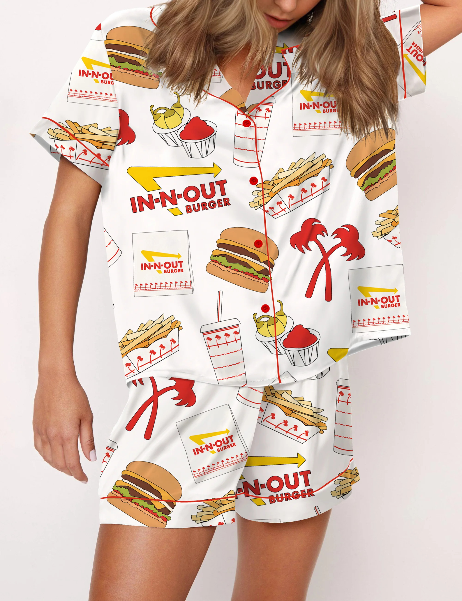 Burger Fast Food Satin Pajama Set For Women