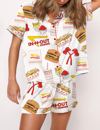 Burger Fast Food Satin Pajama Set For Women