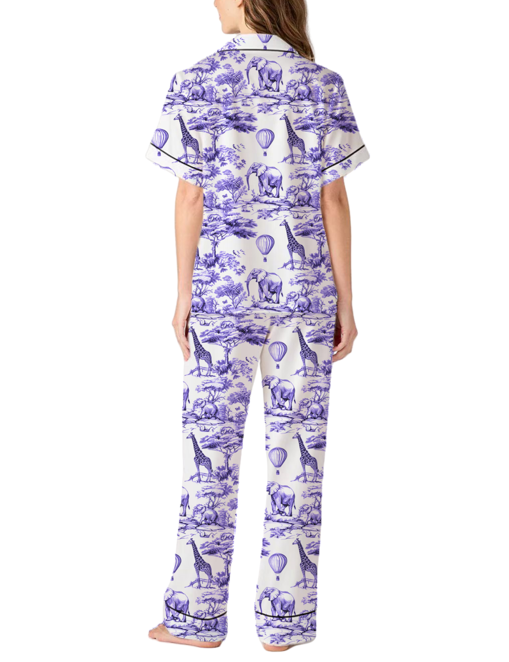 Animal Toile Silky Satin Pajama Pants Set For Women
