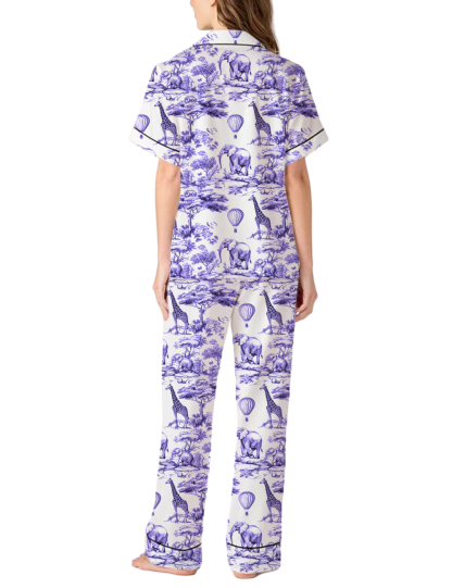 Animal Toile Silky Satin Pajama Pants Set For Women