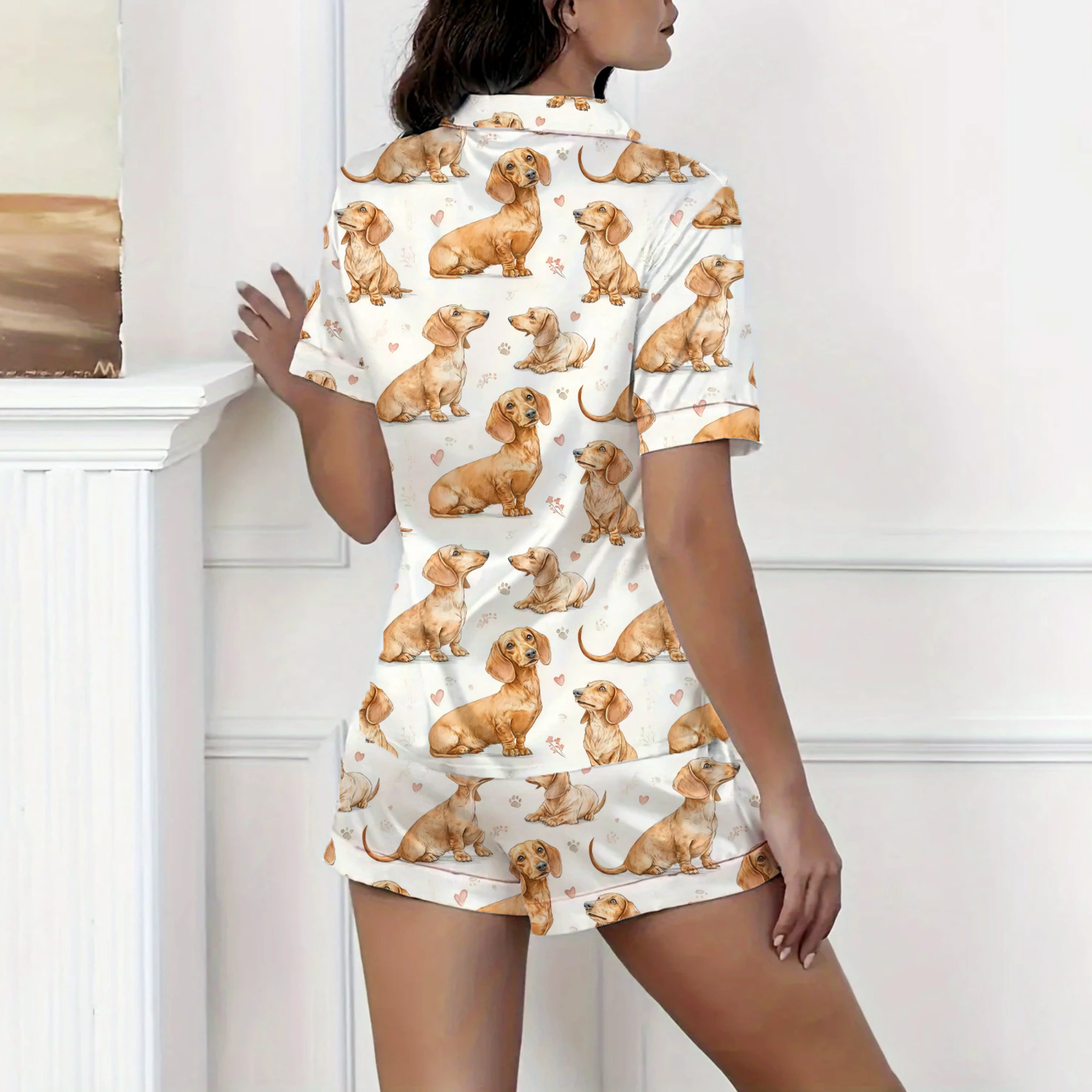 Dachshund Silky Satin Pajama Short Set For Women