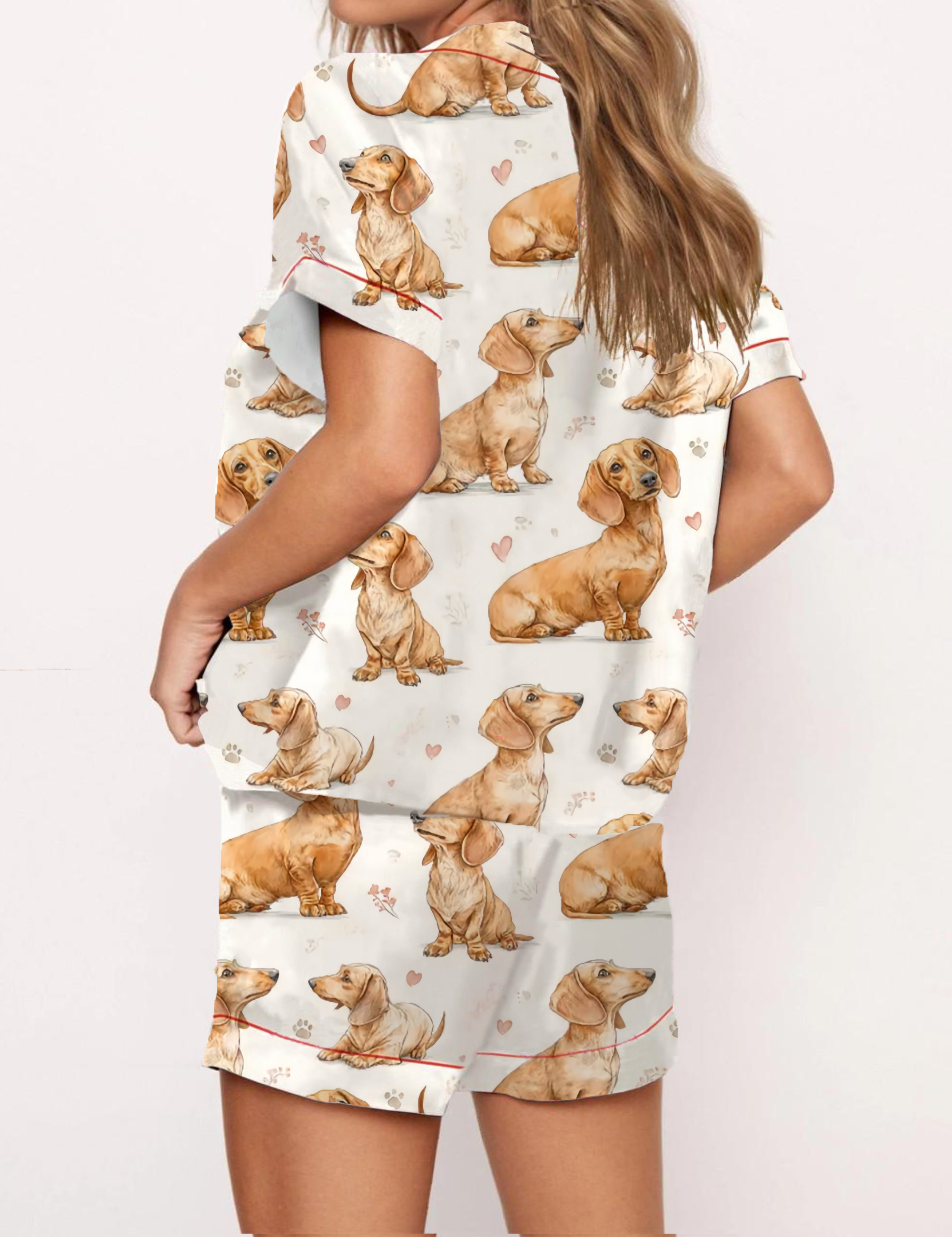 Dachshund Silky Satin Pajama Short Set For Women