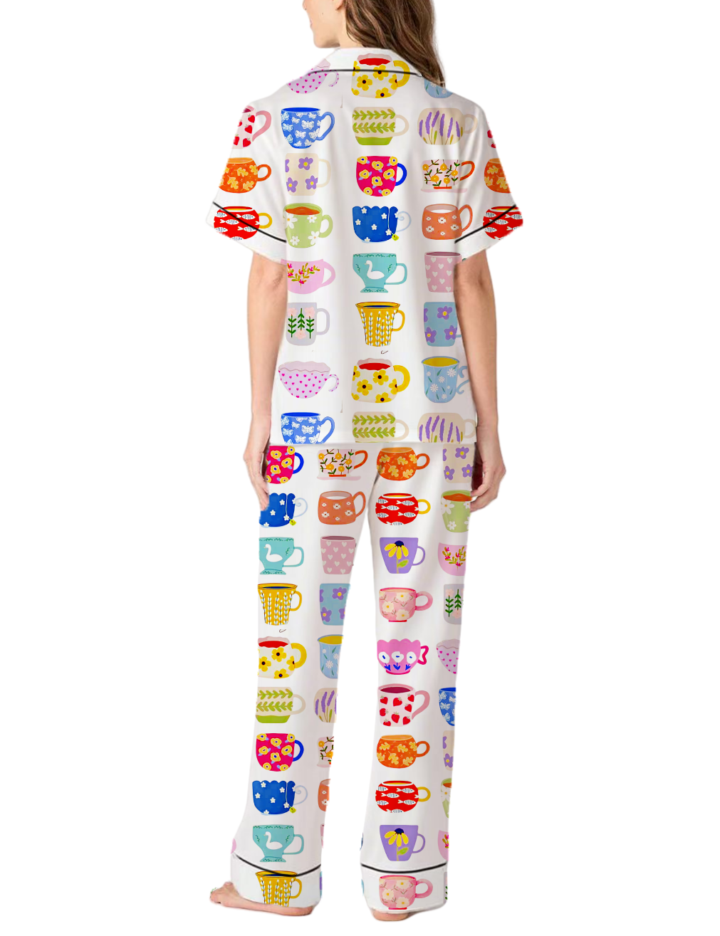 Many Cups One Family Silky Satin Pajama Pants Set For Women