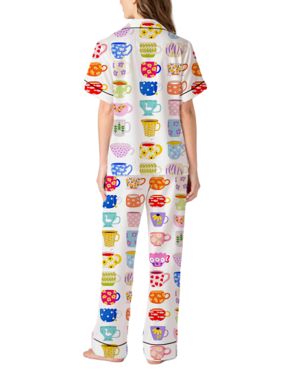 Many Cups One Family Silky Satin Pajama Pants Set For Women