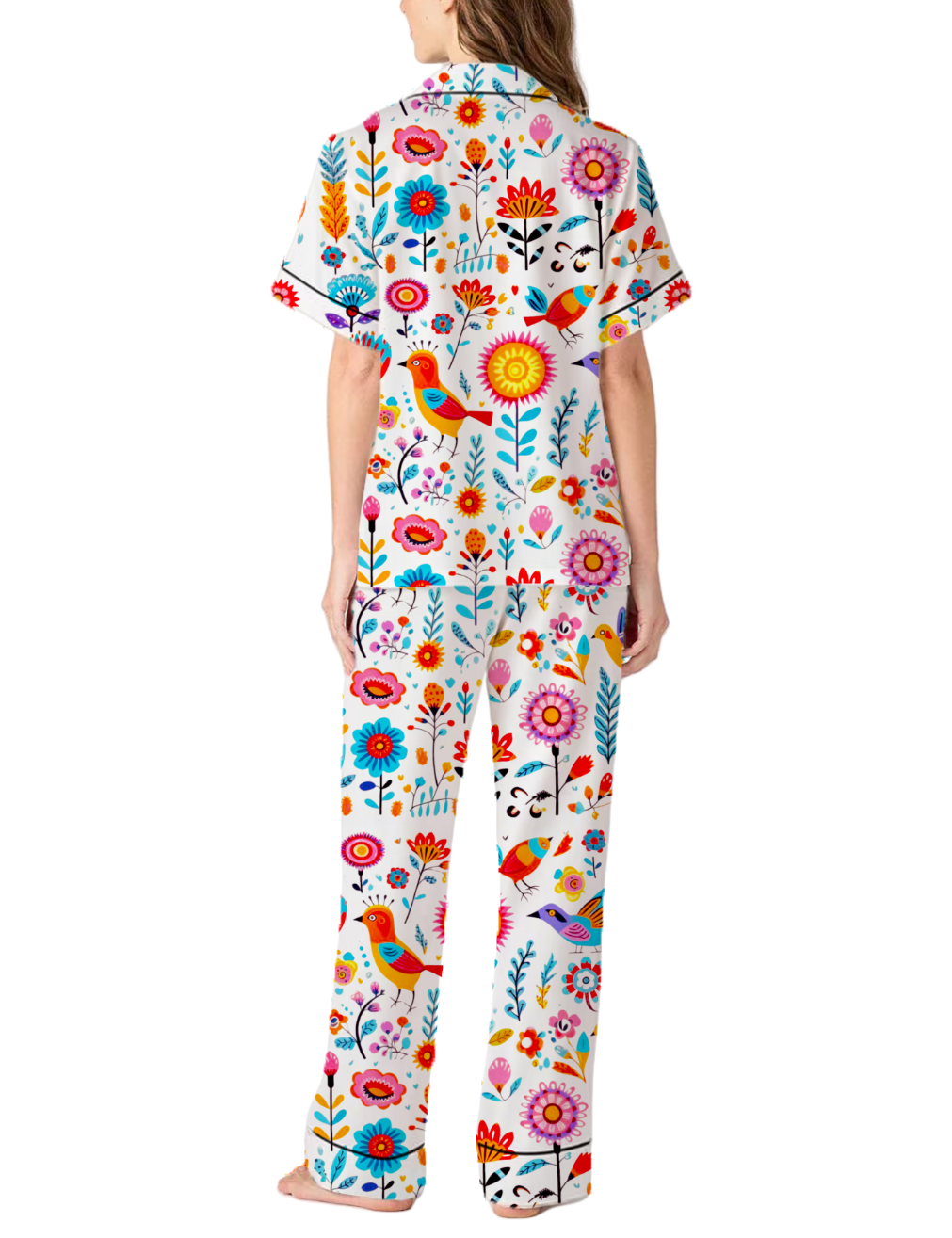 Mexican Flower Cinco de Mayo Floral Silky Satin Pajama Pants Set For Women