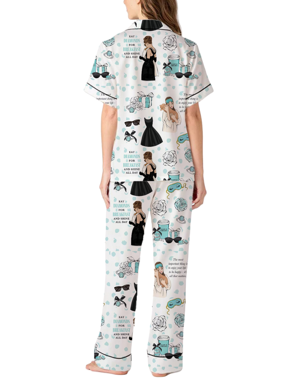 Breakfast At Tiffany's Silky Satin Pajama Pants Set For Women