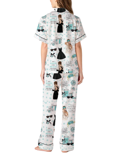 Breakfast At Tiffany's Silky Satin Pajama Pants Set For Women