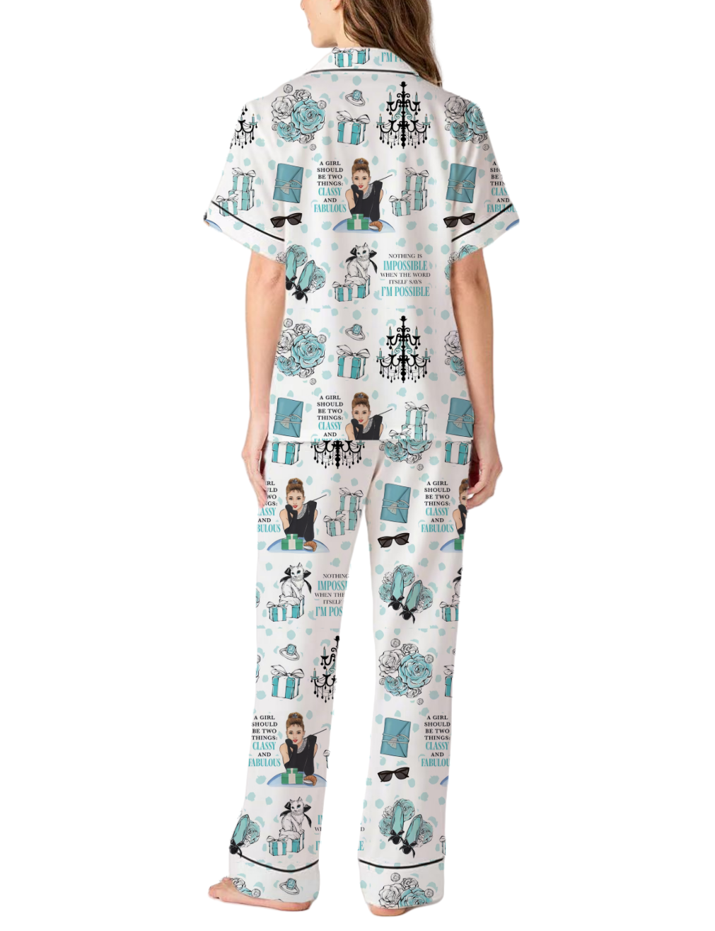 Audrey Hepburn Silky Satin Pajama Pants Set For Women