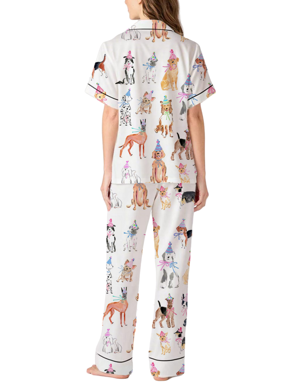 Birthday Dogs Silky Satin Pajama Pants Set For Women