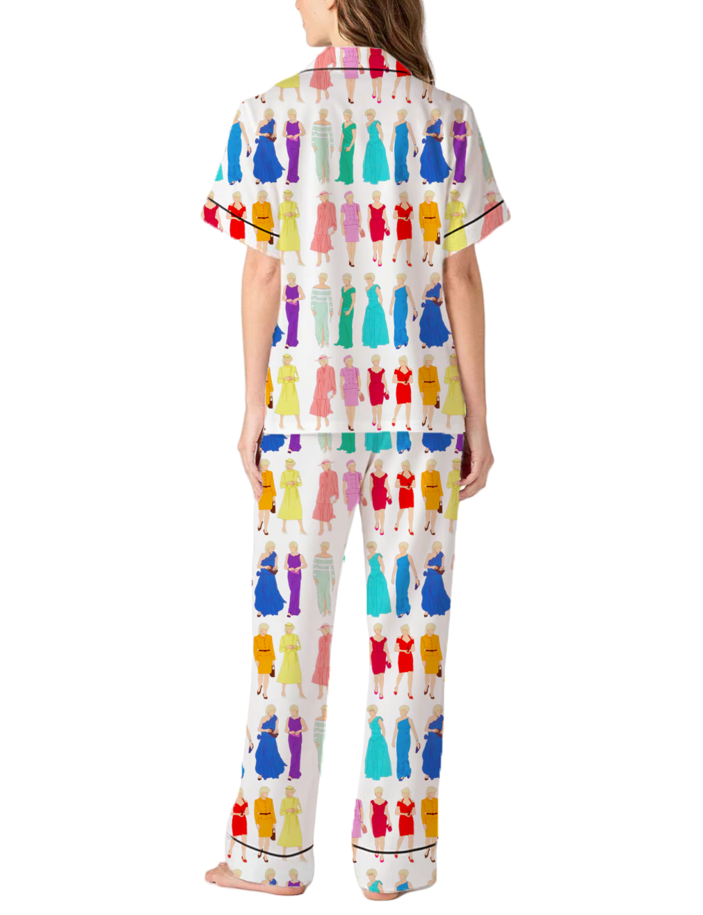 Diana Princess of Wales Rainbow Outfit Silky Satin Pajama Pants Set For Women