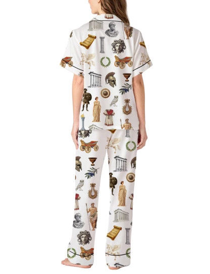 Greek Mythology Silky Satin Pajama Pants Set For Women