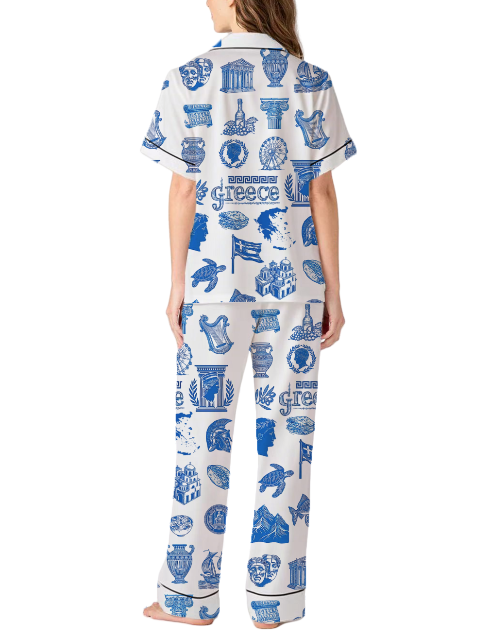 Greece Silky Satin Pajama Pants Set For Women