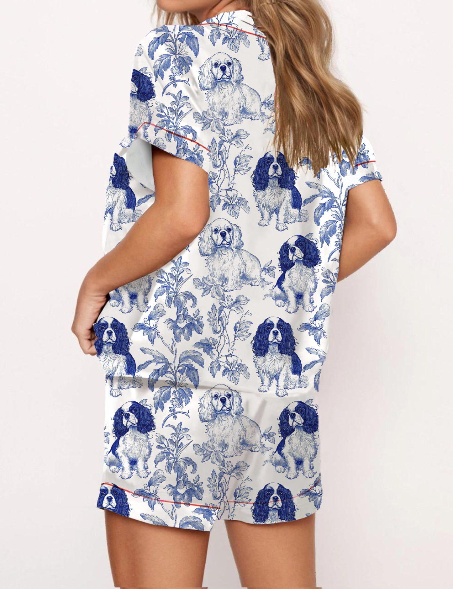 Cavalier King Charles Spaniel Silky Satin Pajama Short Set For Women