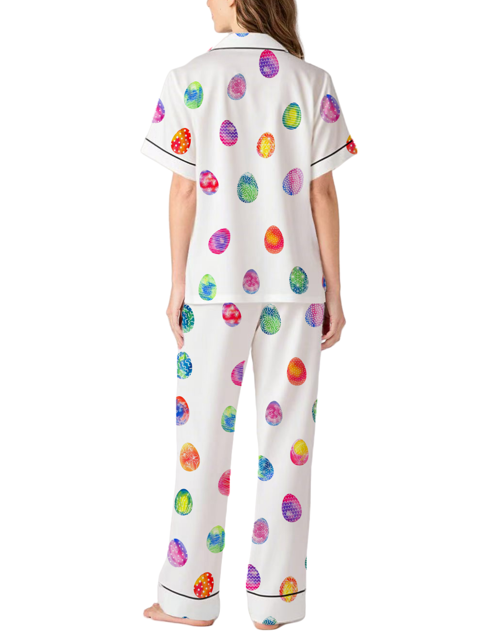 Colorful Eggs Silky Satin Pajama Pants Set For Women