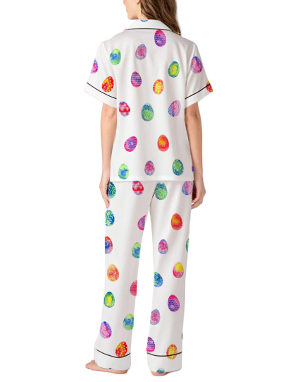 Colorful Eggs Silky Satin Pajama Pants Set For Women