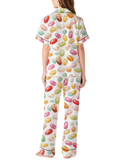 Colorful Jelly Bean Silky Satin Pajama Pants Set For Women