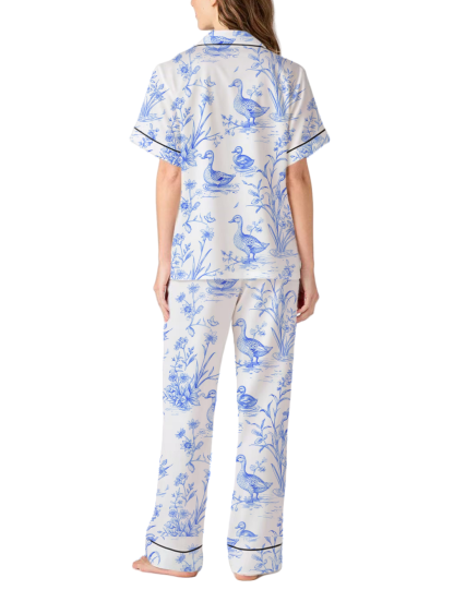 Duck Toile Silky Satin Pajama Pants Set For Women