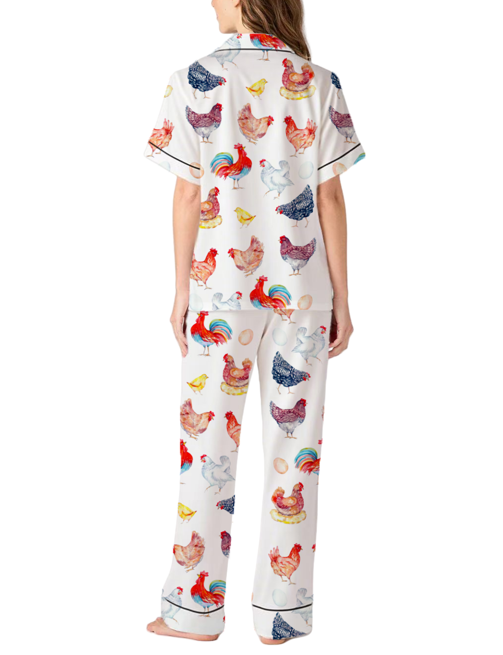 Poultry Theme Silky Satin Pajama Pants Set For Women