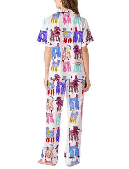Poodle Silky Satin Pajama Pants Set For Women