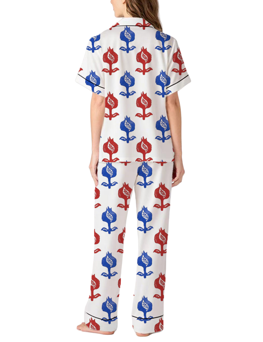 Pomegranate Pattern Silky Satin Pajama Pants Set For Women