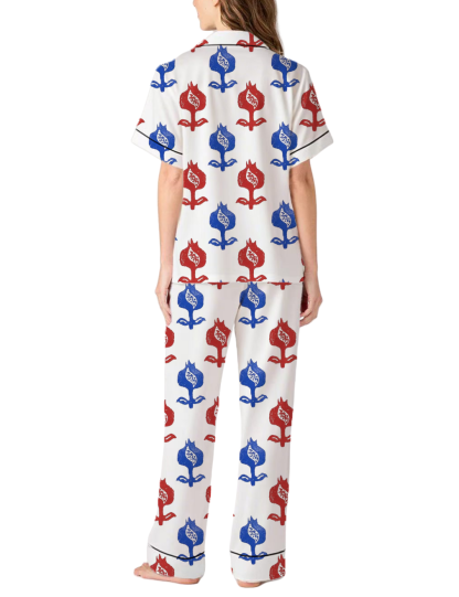 Pomegranate Pattern Silky Satin Pajama Pants Set For Women
