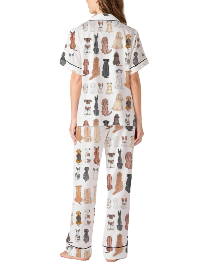 Pet Backs Silky Satin Pajama Pants Set For Women