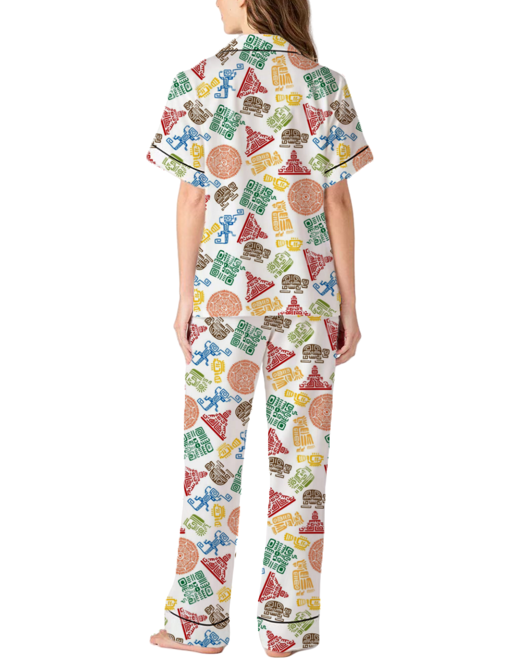 Navajo American Native Patterns Silky Satin Pajama Pants Set For Women