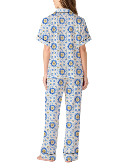 Mughal Style Pattern Silky Satin Pajama Pants Set For Women