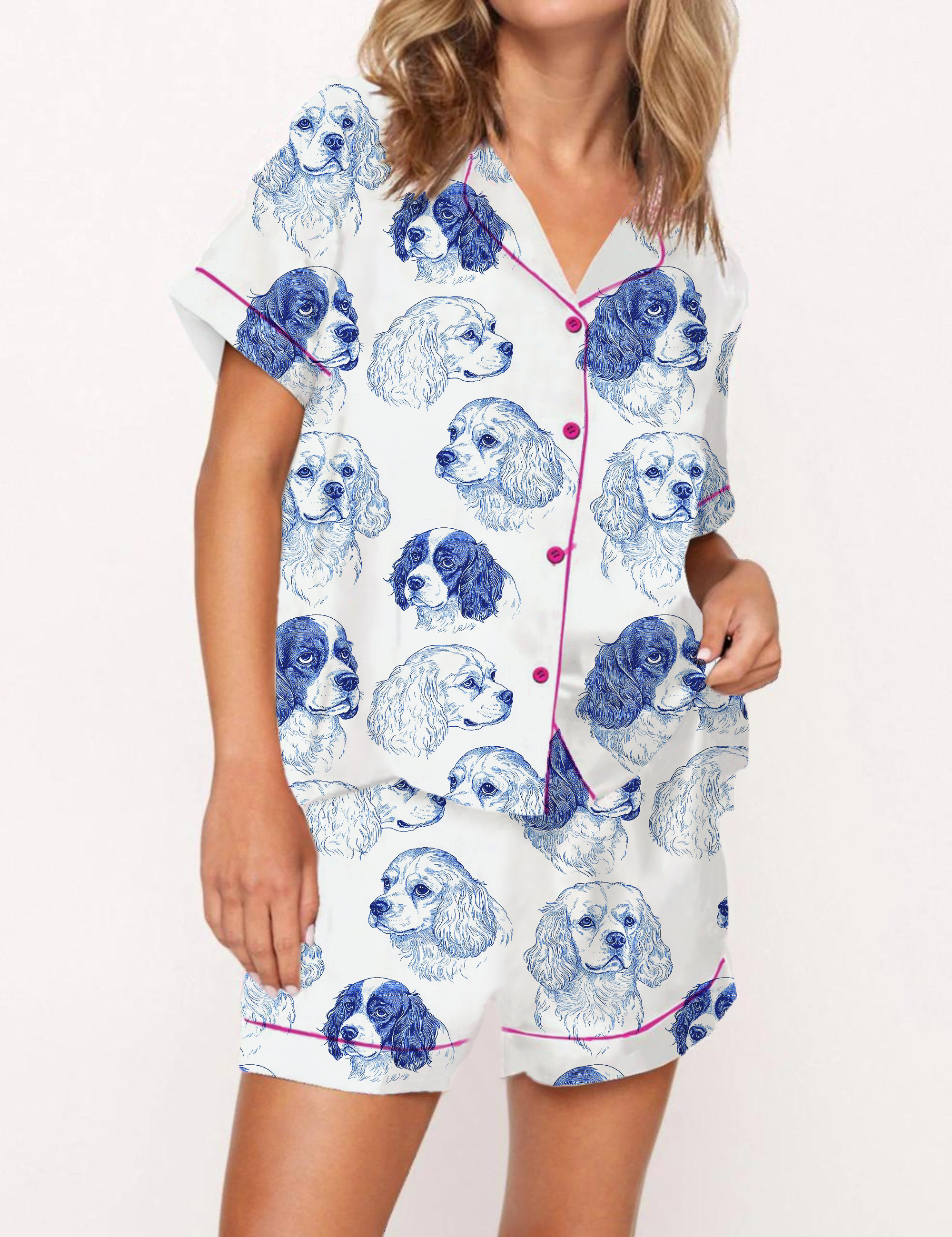Cavalier King Charles Spaniel Silky Satin Pajama Short Set For Women