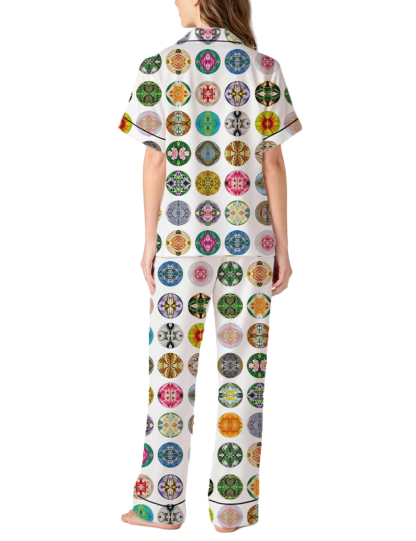 Mandalas Card Silky Satin Pajama Pants Set For Women