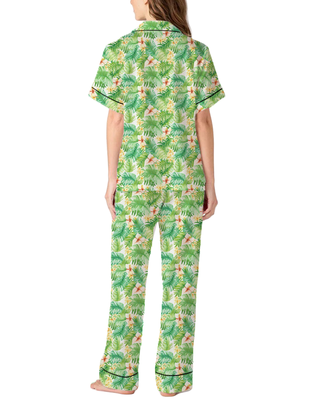 Hawaiian Style Pattern Silky Satin Pajama Pants Set For Women