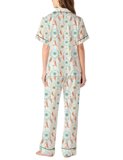 Dreamcatcher Pattern Silky Satin Pajama Pants Set For Women