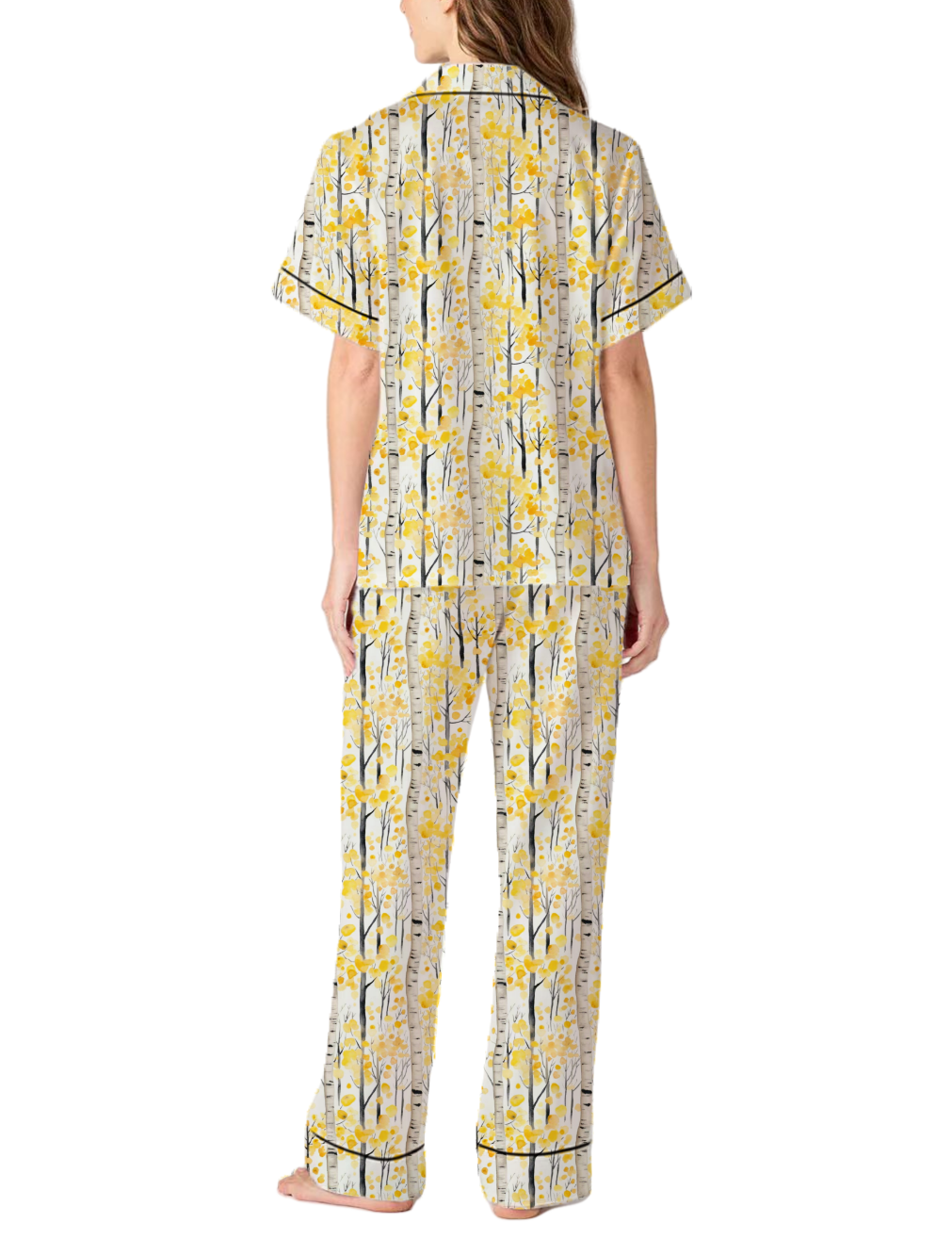 Quaking Aspen Pattern Silky Satin Pajama Pants Set For Women