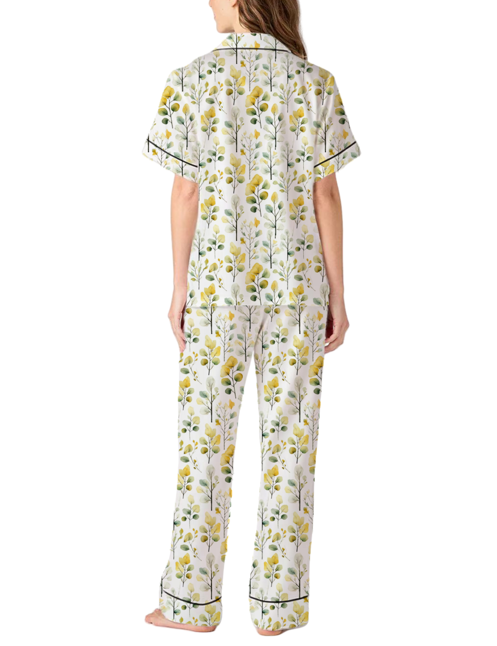 Quaking Aspen Pattern Silky Satin Pajama Pants Set For Women
