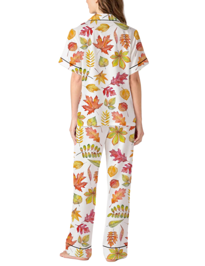 Autumn Leaves Silky Satin Pajama Pants Set For Women