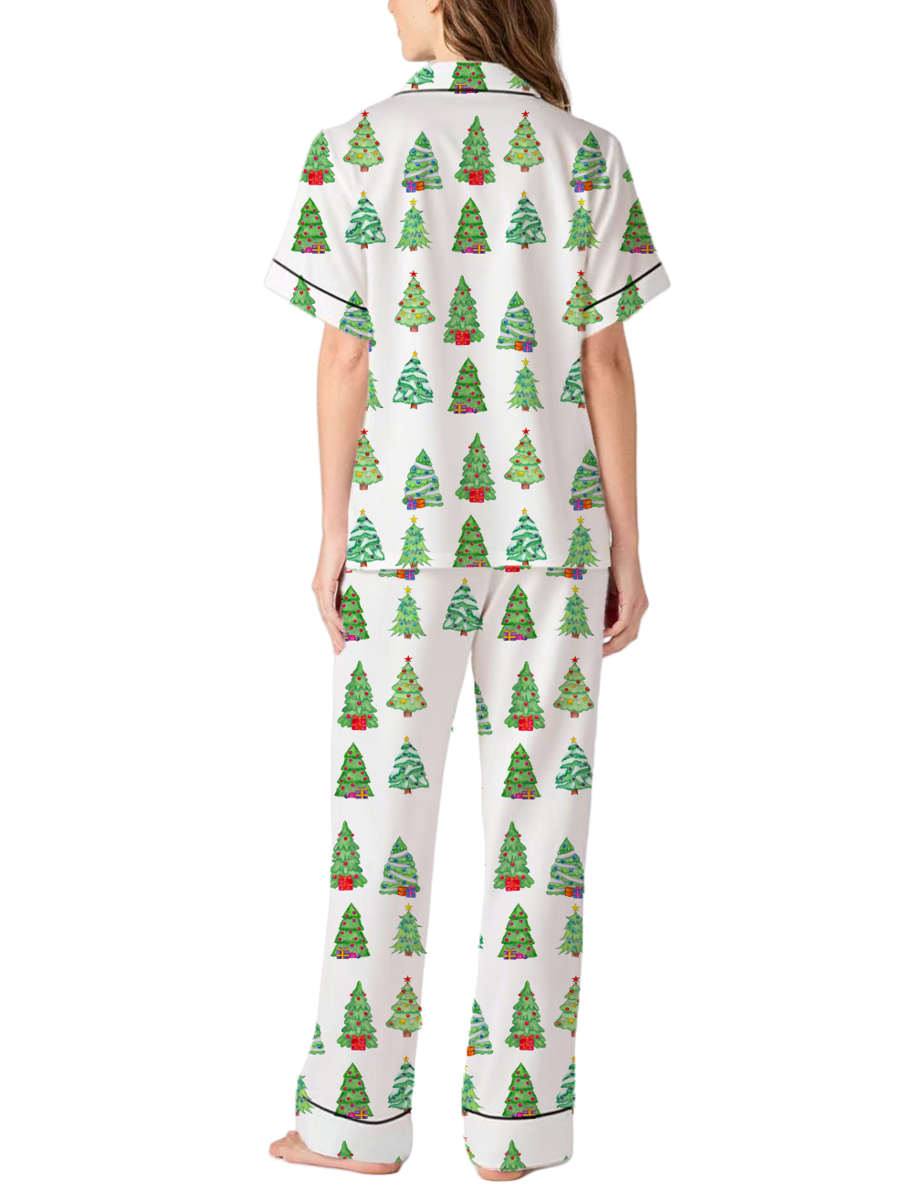 Christmas Tree Silky Satin Pajama Pants Set For Women