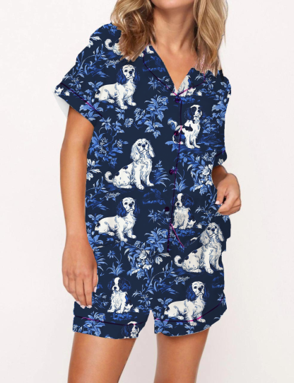 Cavalier King Charles Spaniel Silky Satin Pajama Short Set For Women