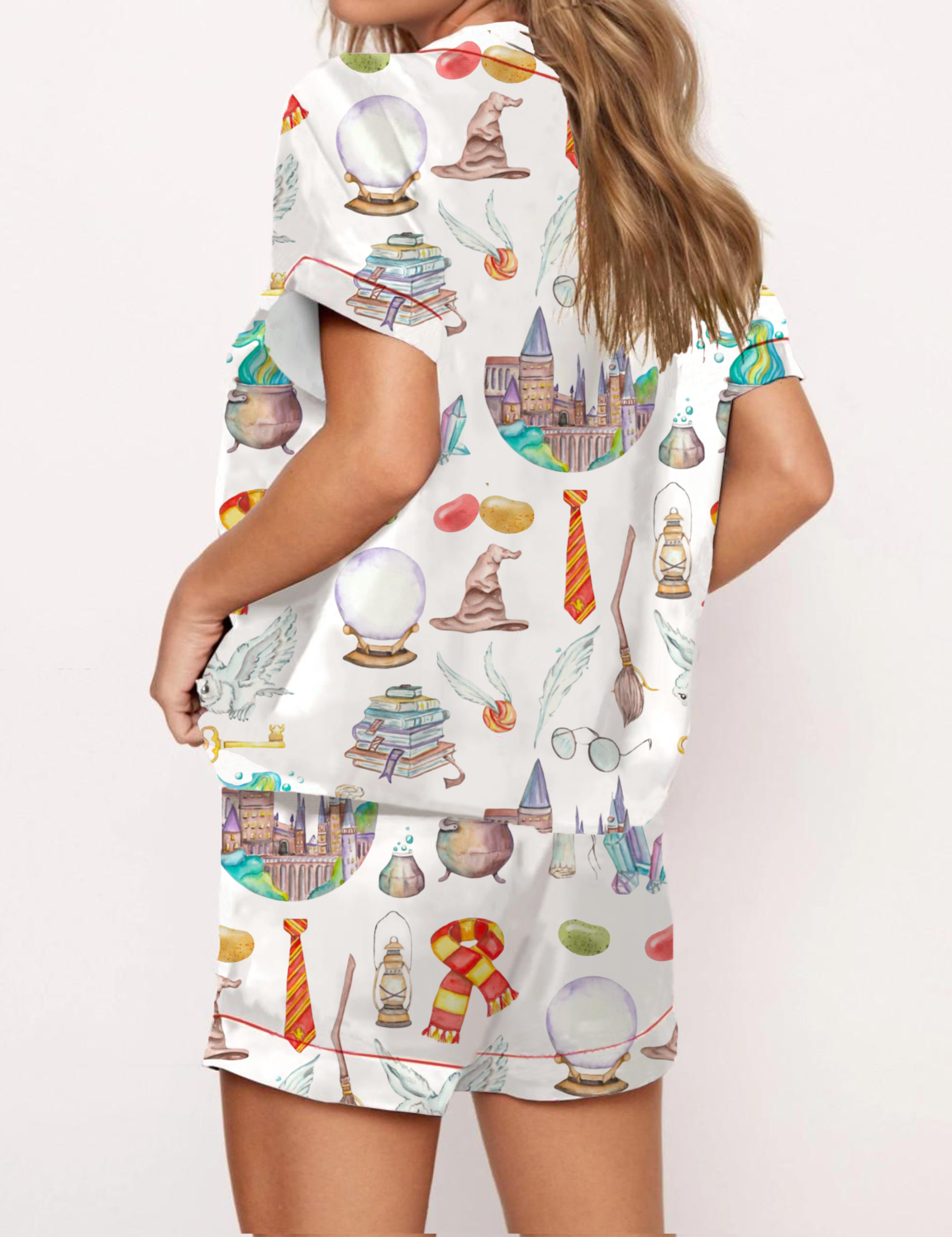 Magic School Silky Satin Pajama Short Set For Women