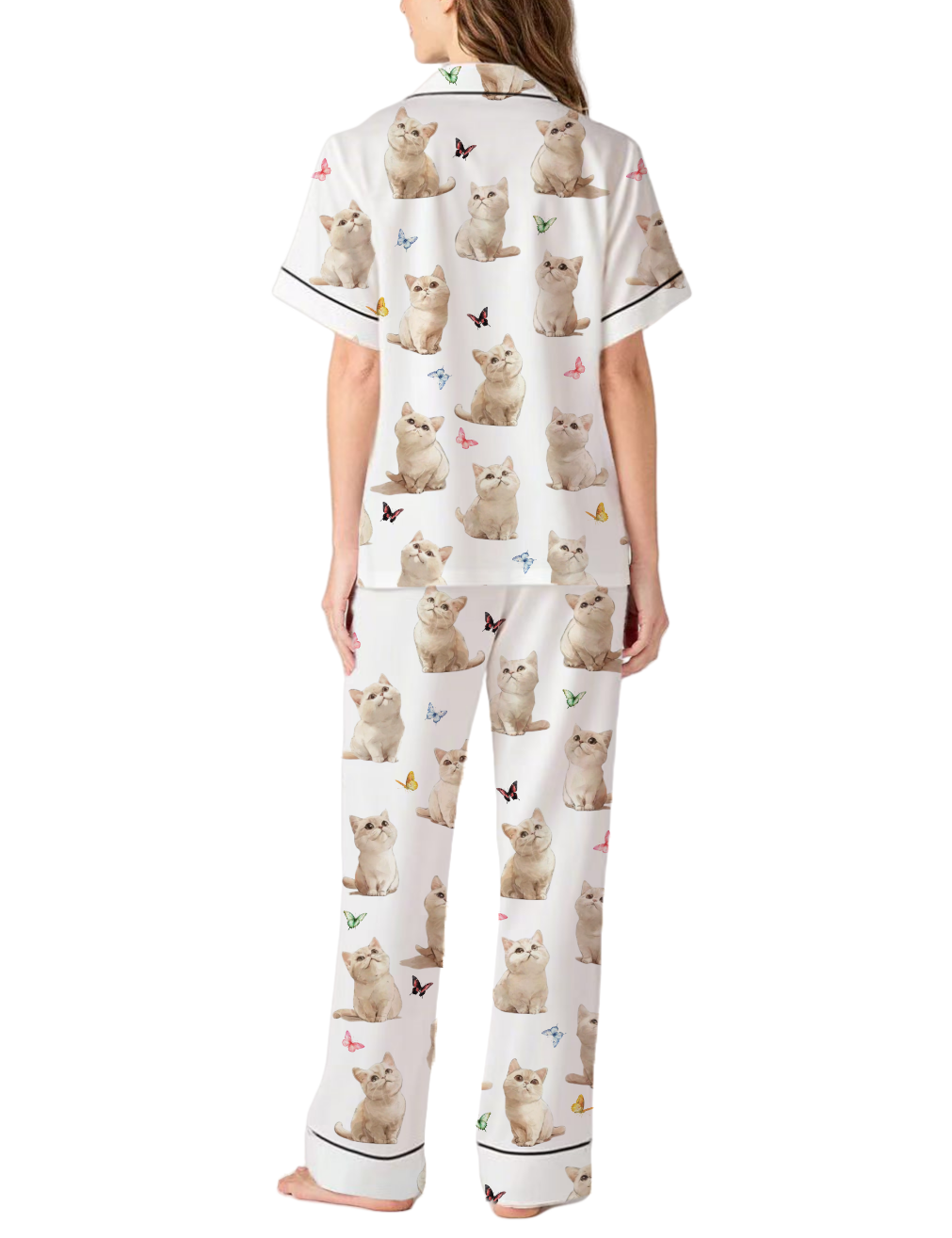 British Shorthair Silky Satin Pajama Pants Set For Women