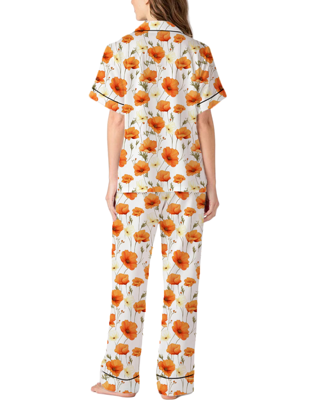 California State Flower Poppy Silky Satin Pajama Pants Set For Women