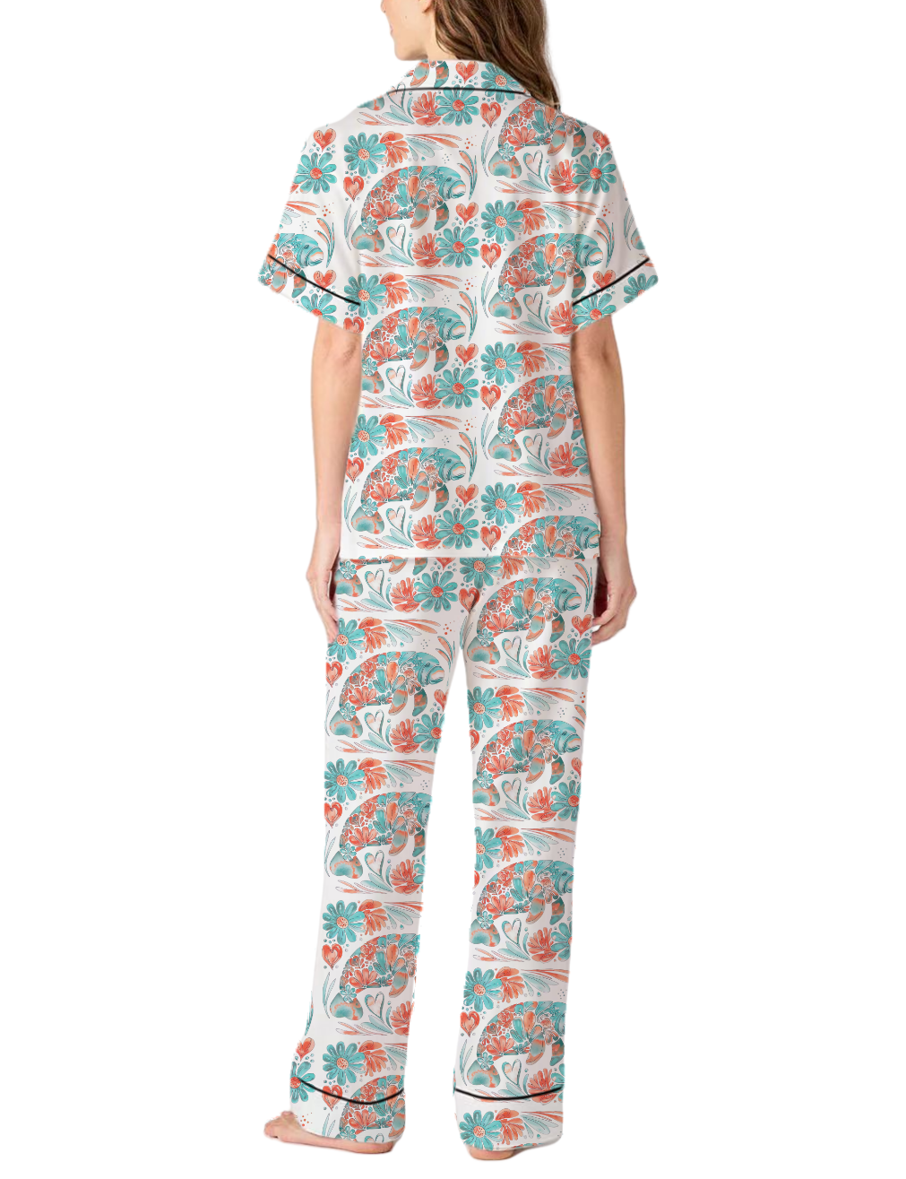 Boho Floral Manatee Silky Satin Pajama Pants Set For Women