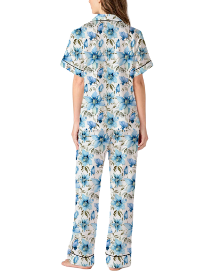 Colorado State Flower Rocky Mountain Columbine Silky Satin Pajama Pants Set For Women