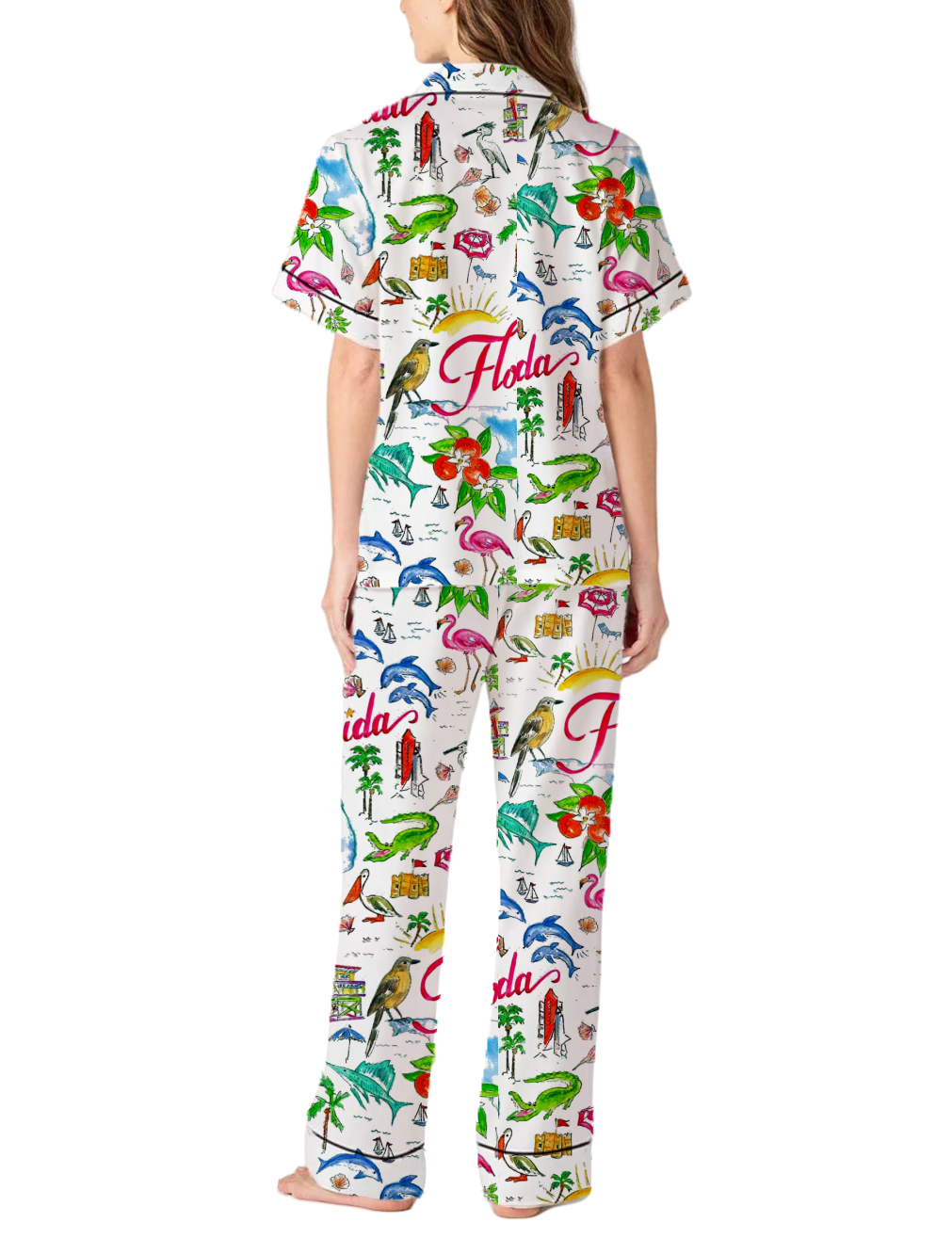 Florida State Theme Silky Satin Pajama Pants Set For Women