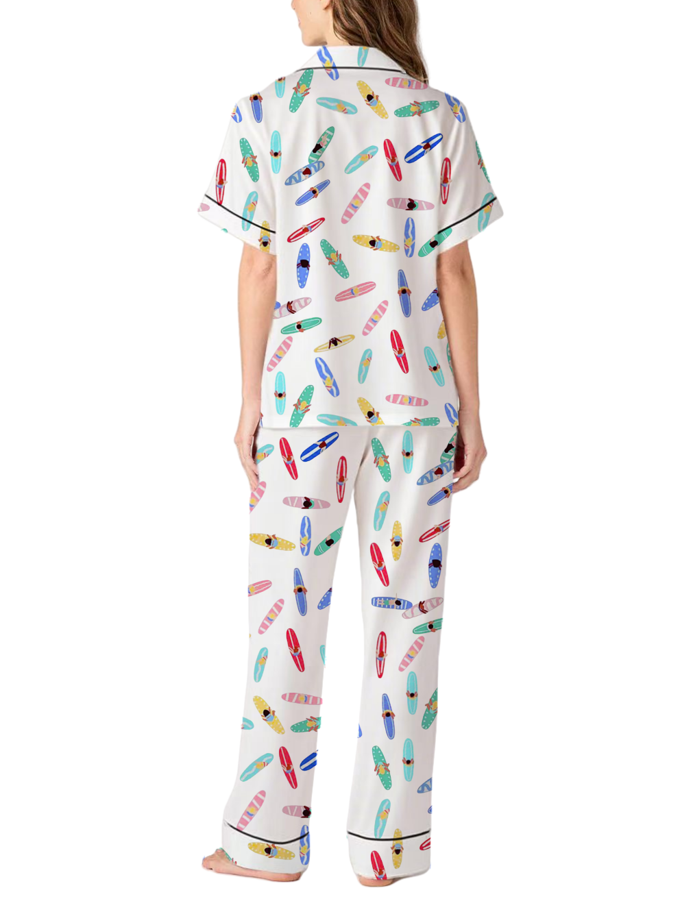 Colorful Surfboards Silky Satin Pajama Pants Set For Women