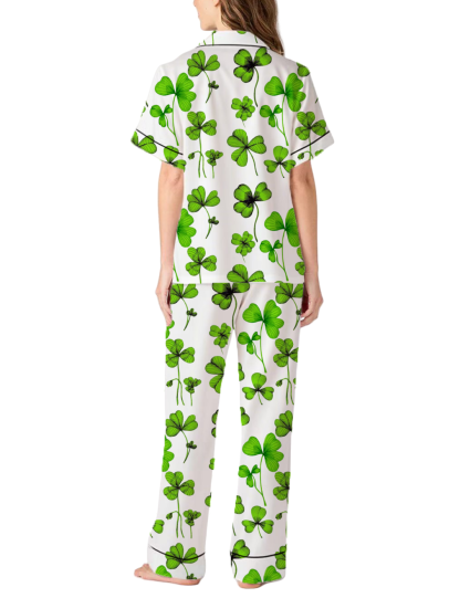 Ireland National Flower Silky Satin Pajama Pants Set For Women