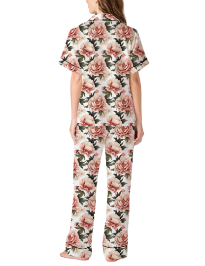Indiana State Flower Peony Silky Satin Pajama Pants Set For Women