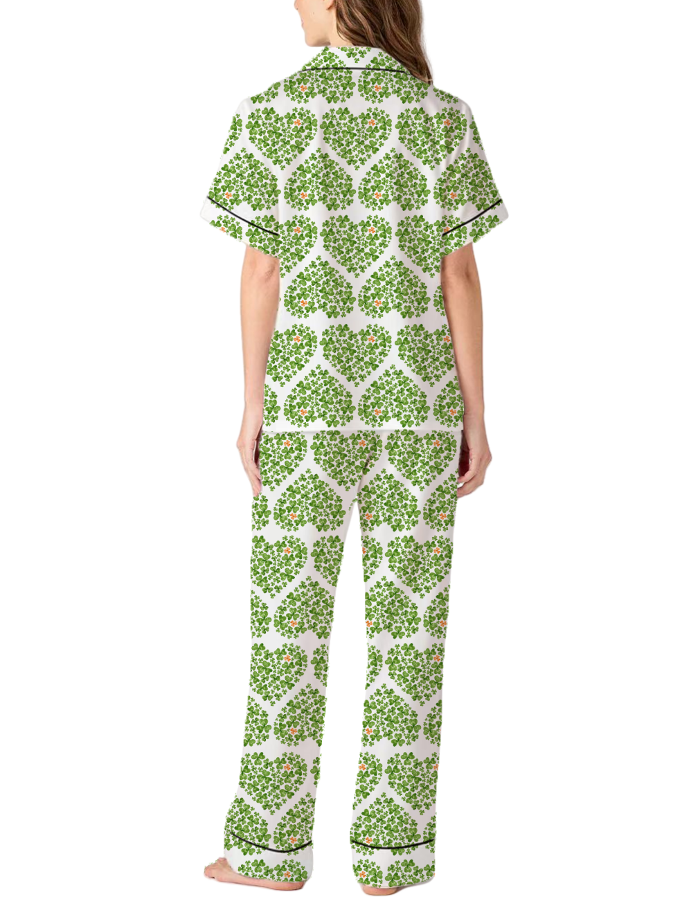 Ireland Shamrock Flower Silky Satin Pajama Pants Set For Women