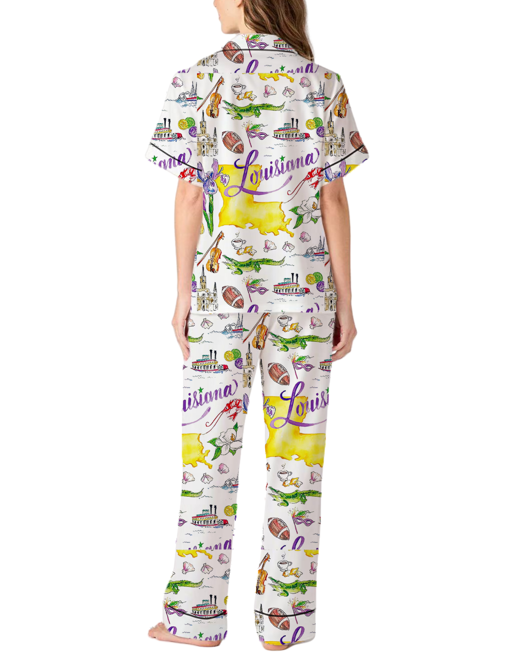 Louisiana State Theme Silky Satin Pajama Pants Set For Women